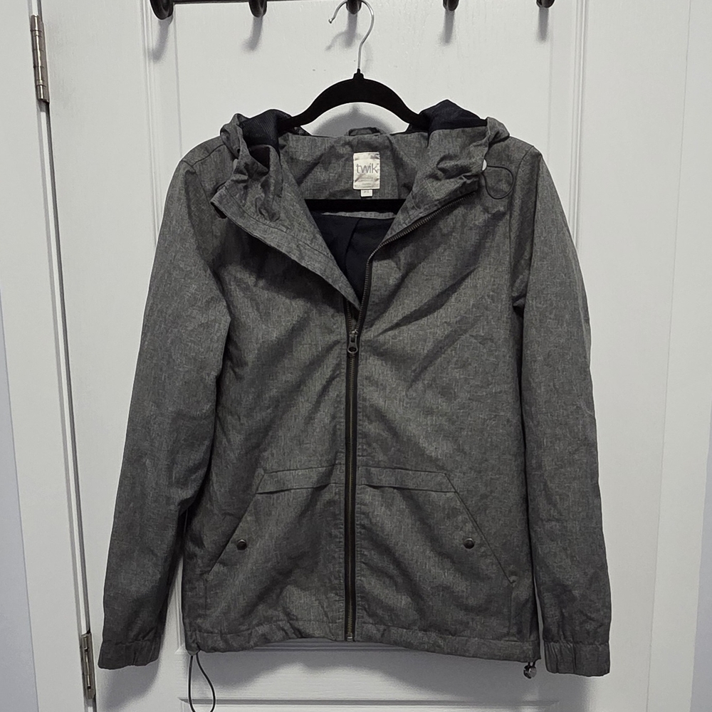 Twik Gray Raincoat with Hood and Zipper